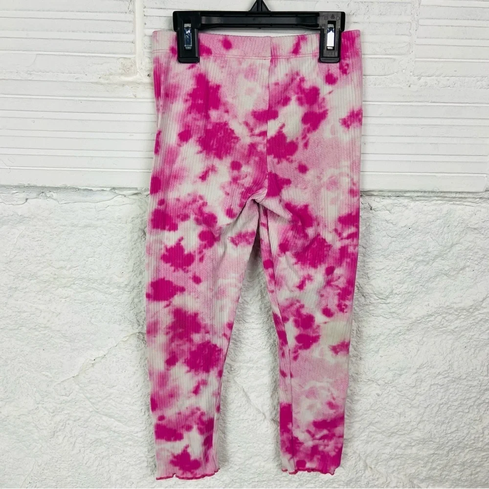 Falls Creek Pink and White Tie-Dye ribbed Kids Leggings size small 6/6X